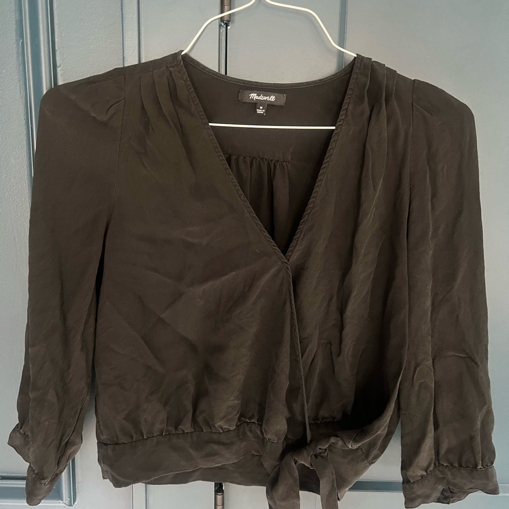 Madewell M black wrap tie blouse